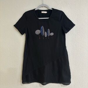 Black Short Sleeve Dress with Tree Design